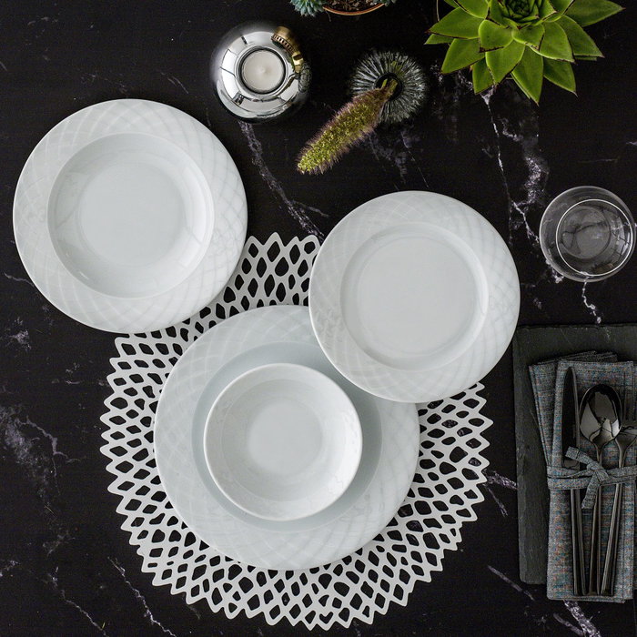 Hermia ALF24Y400 Vajilla de Porcelana Blanca 24 Piezas para Experiencia Gastronómica Elegante y Duradera